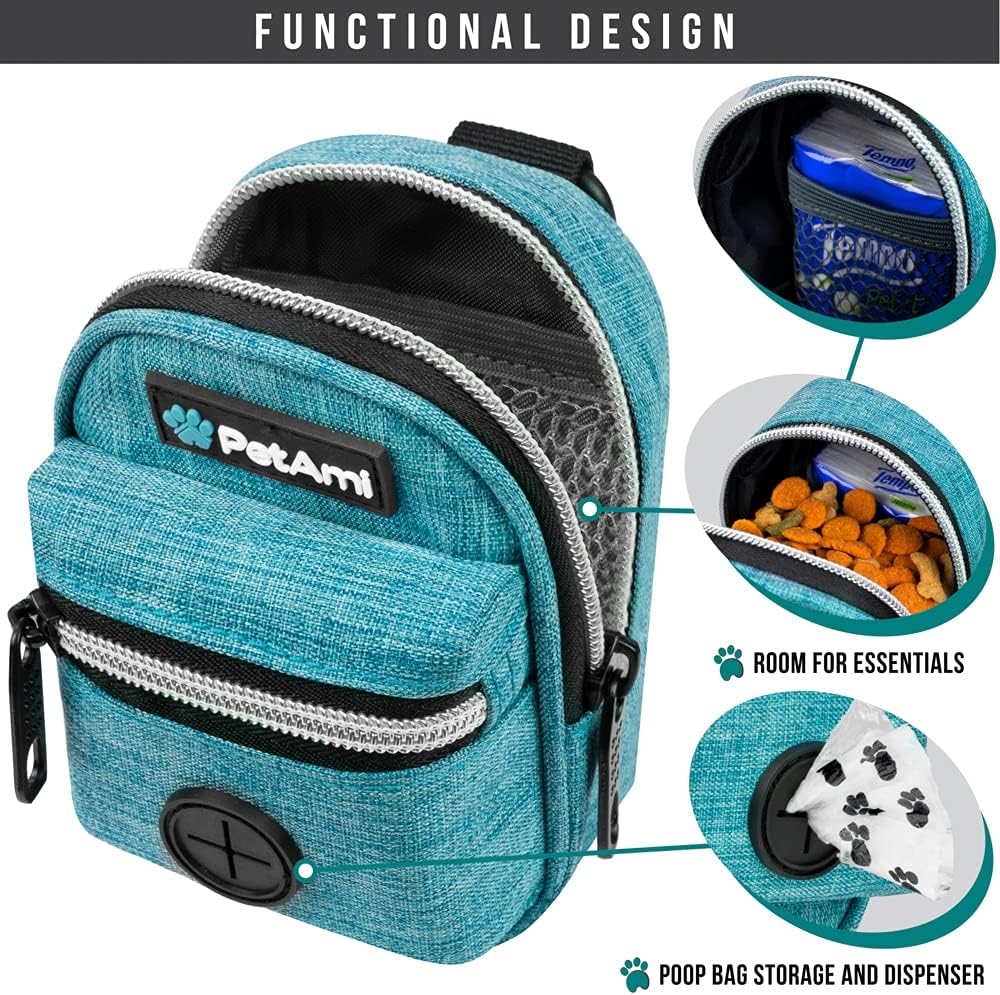 PetAmi dog treat pouch for leash detailing dual zipper storage compartments