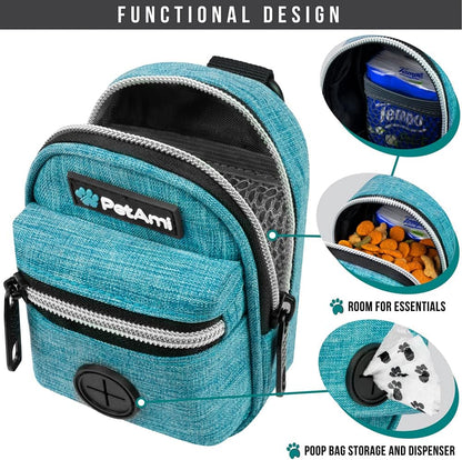 PetAmi dog treat pouch for leash detailing dual zipper storage compartments