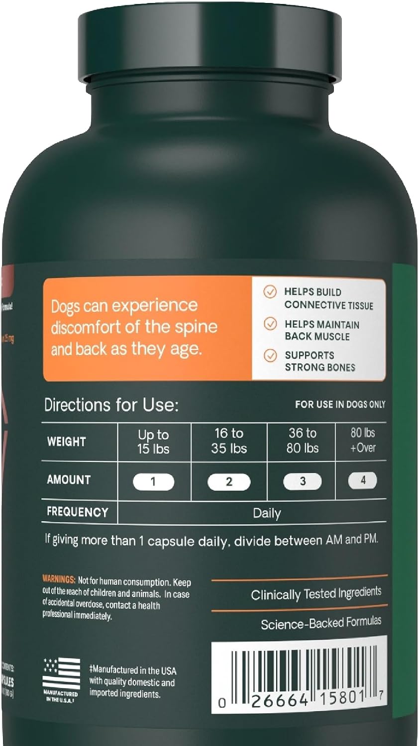 VetriScience Healthy Spine & Disc Easy-Open Capsules, Back and Spinal Support Chondroitin and Taurine Supplement for Dogs, Perfect for Dachshunds, Corgis, Frenchies, Basset Hounds & More, 180 Count - Image 12