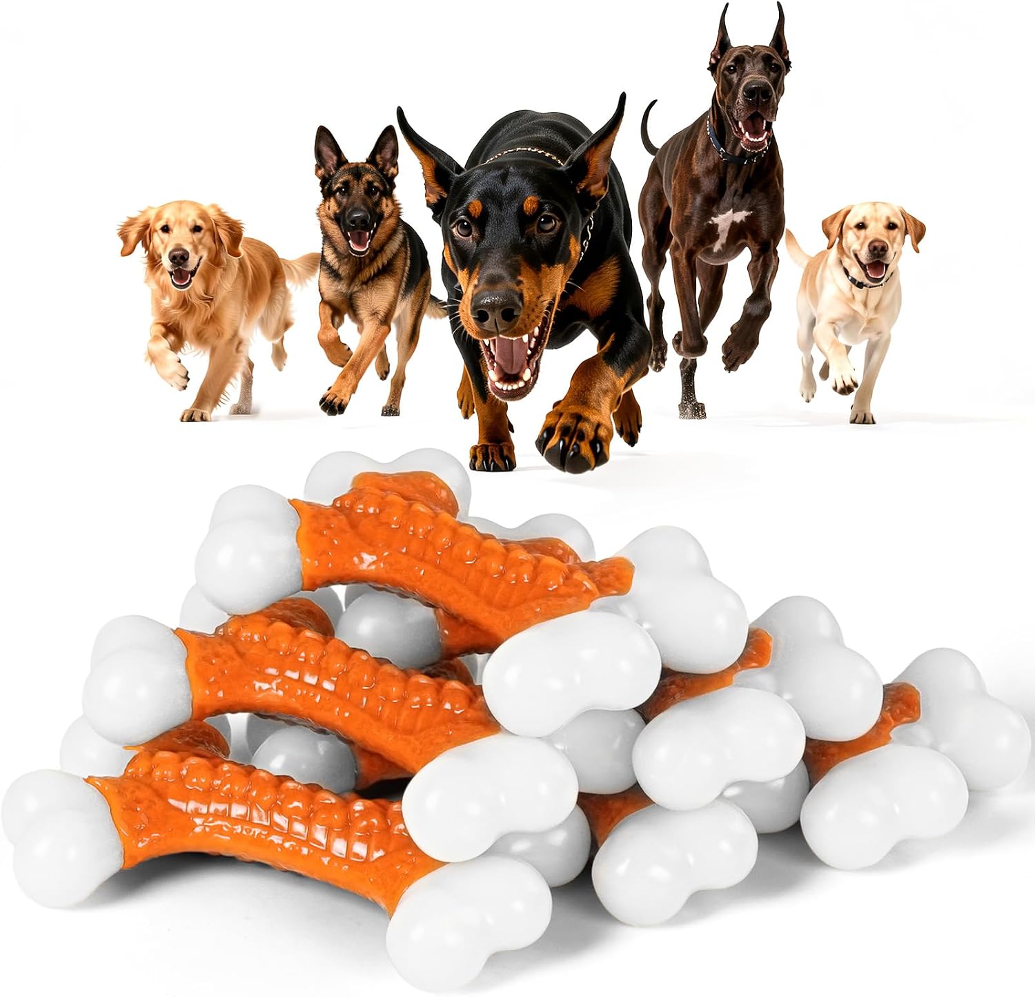 Kseroo Tough Dog Toys for Aggressive Chewers: Beef Flavored Hard Nylon Bones, Dog Chew Toys for Medium Large Breed Dogs (20-90 lbs), Red - Image 14