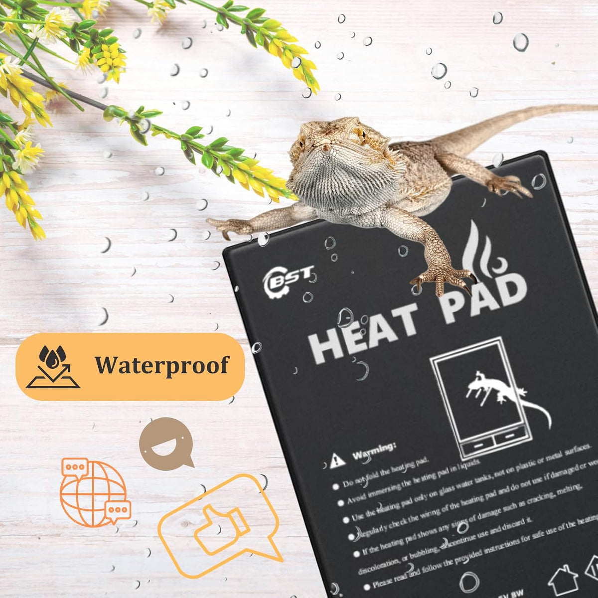 Waterproof reptile heat mat flat layout showing dimensions
