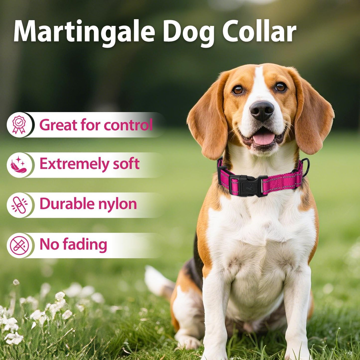 Reflective safety threads on Erbine padded dog collar.