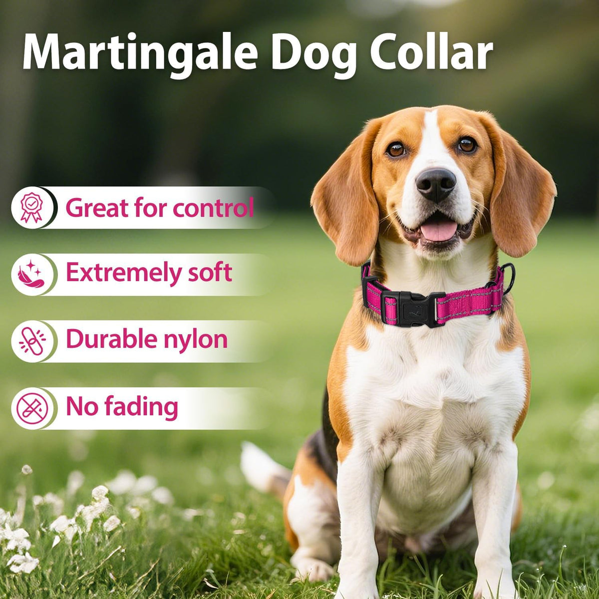 Reflective safety threads on Erbine padded dog collar.