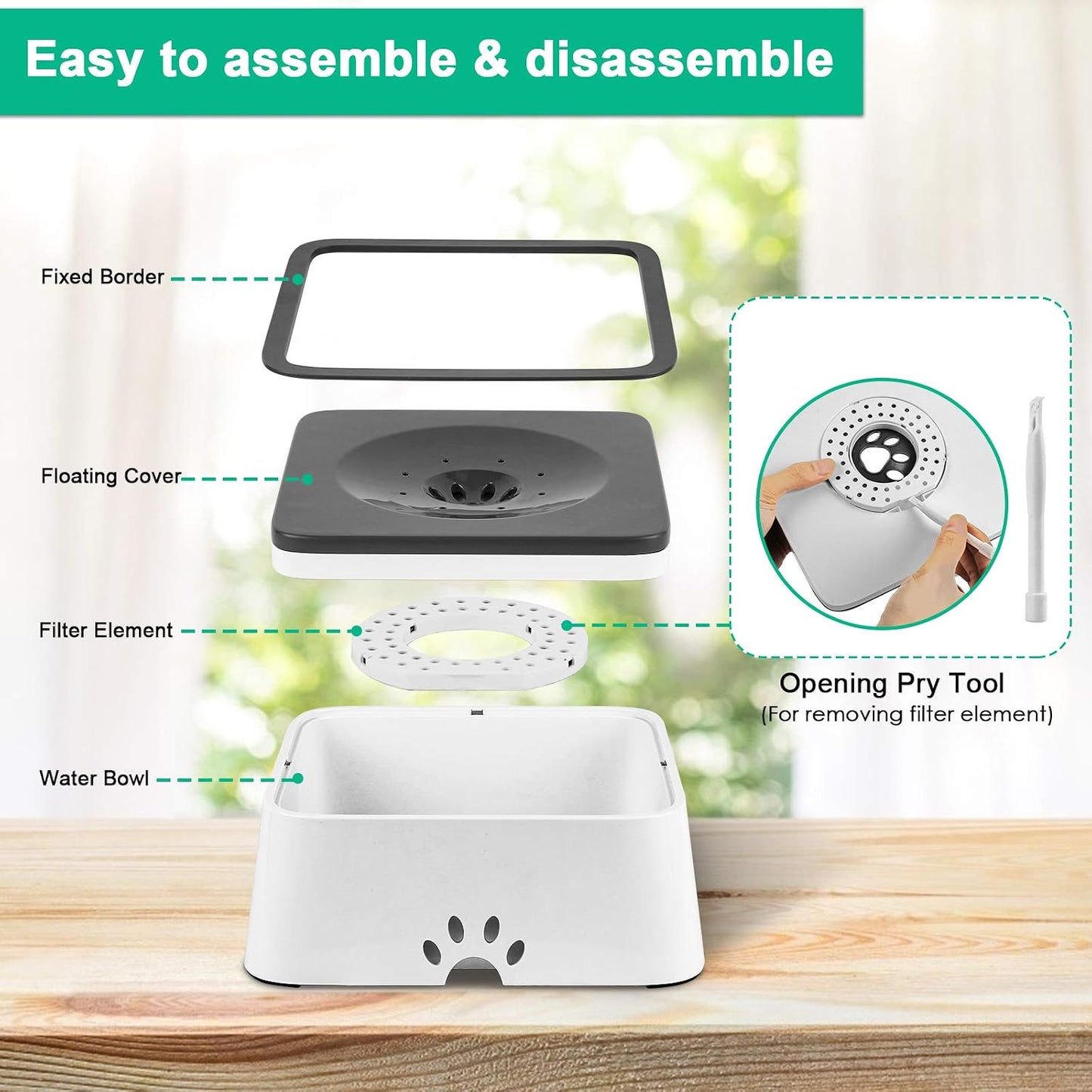 URPOWER eighty five ounce pet bowl showing the detachable water filtration element.