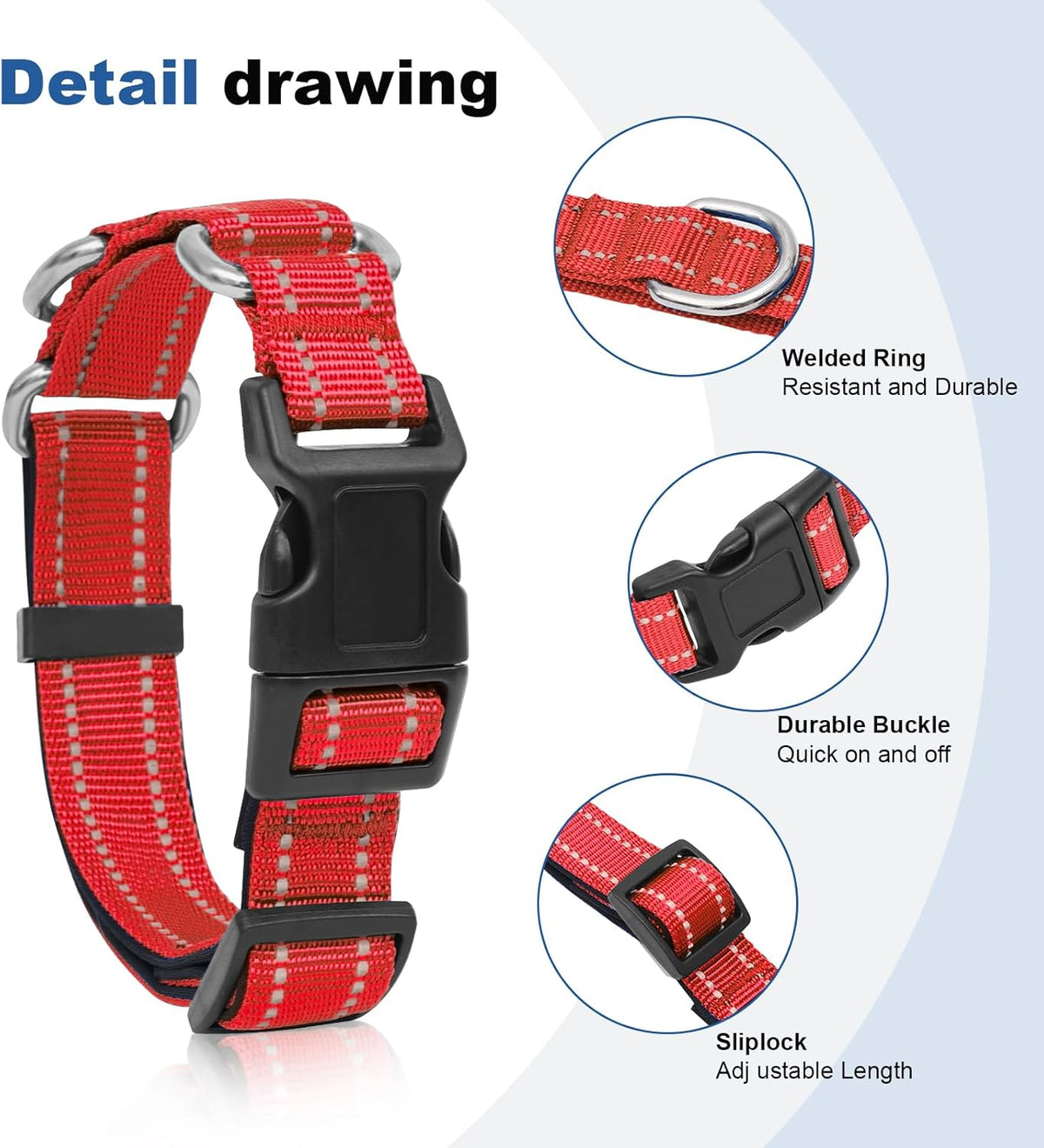 GDLKPS padded dog collar showing the soft anti-friction inner lining.