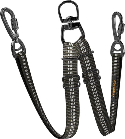 Smartus double dog leash front view showing heavy duty black nylon splitter.