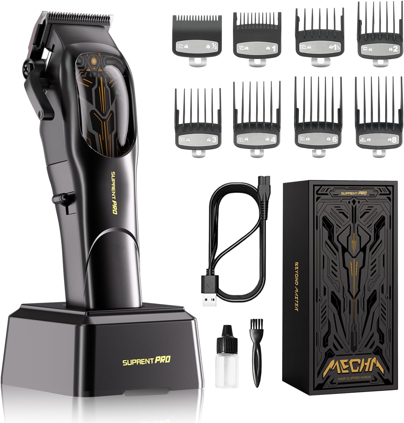 SUPRENT PRO Professional Hair Clippers front view showcasing the mecha style body design