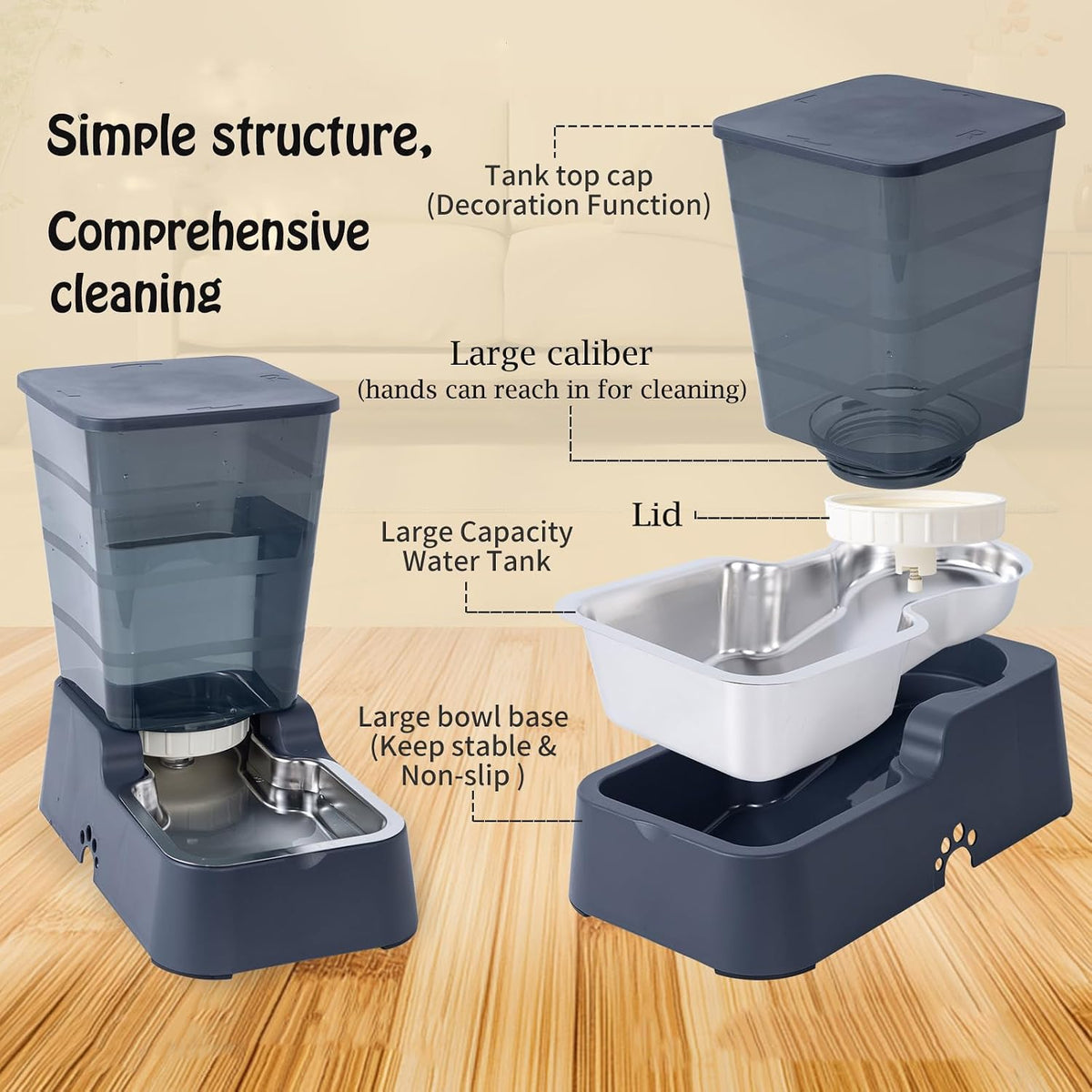 Meikuler gravity dog waterer featuring the hygienic 304 stainless steel drinking bowl