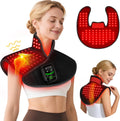 HALIDODO red light therapy neck and shoulder wrap front view showing one hundred eighteen LEDs illuminated
