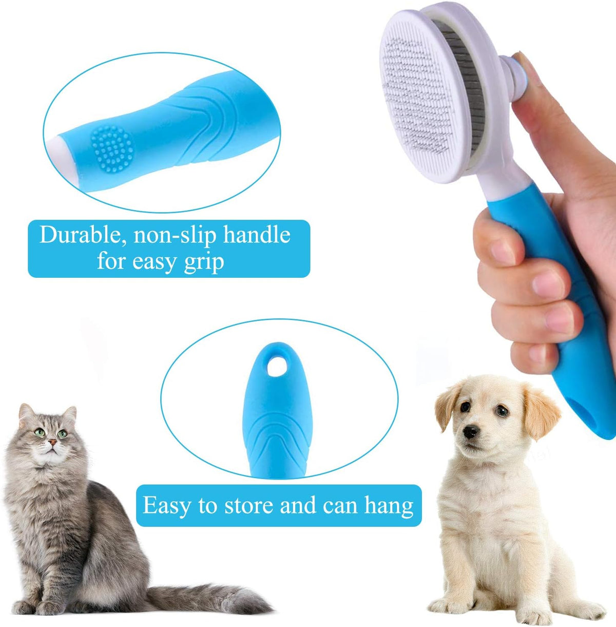 Cat being gently groomed with the eMMiuss soft slicker brush