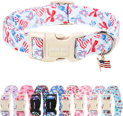 Aring Pet patriotic American flag dog collar front view.