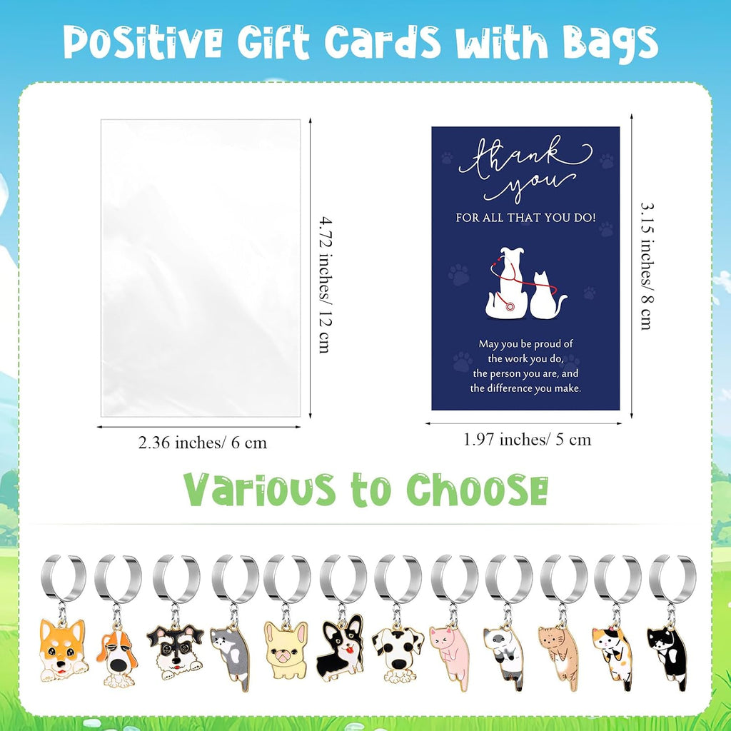 XunYee vet tech assistant gifts set highlighting the included thank you cards and elegant white organza packaging bags
