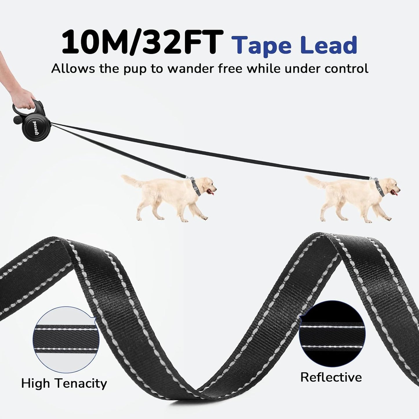 Pecute dog leash ergonomic handle and control button close up