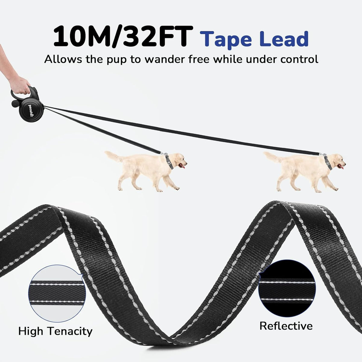 Pecute dog leash ergonomic handle and control button close up