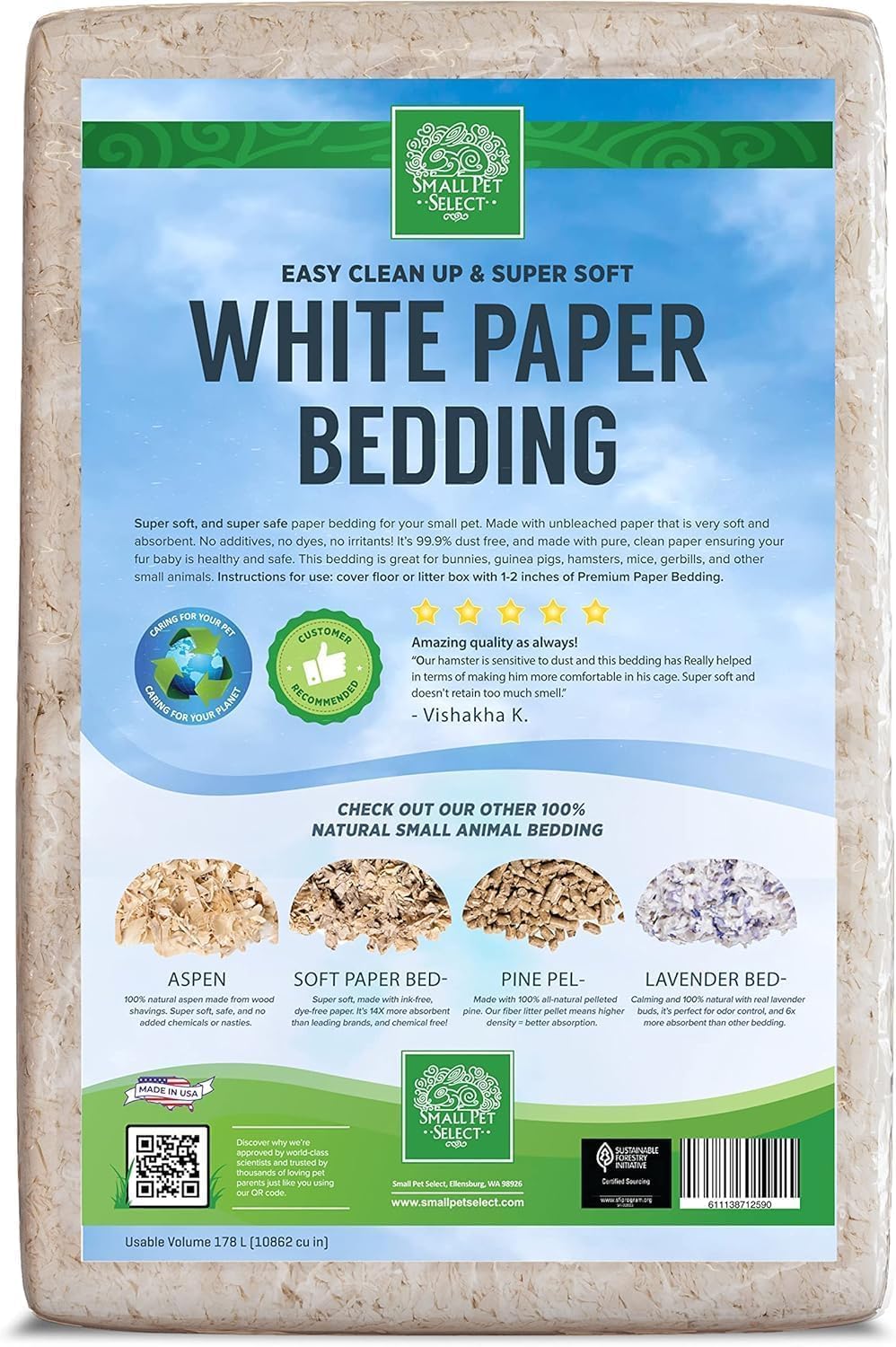 Small Pet Select 178 liter paper bedding bag lifestyle shot