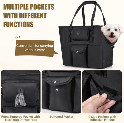 Interior view of SlowTon dog carrier with safety leash