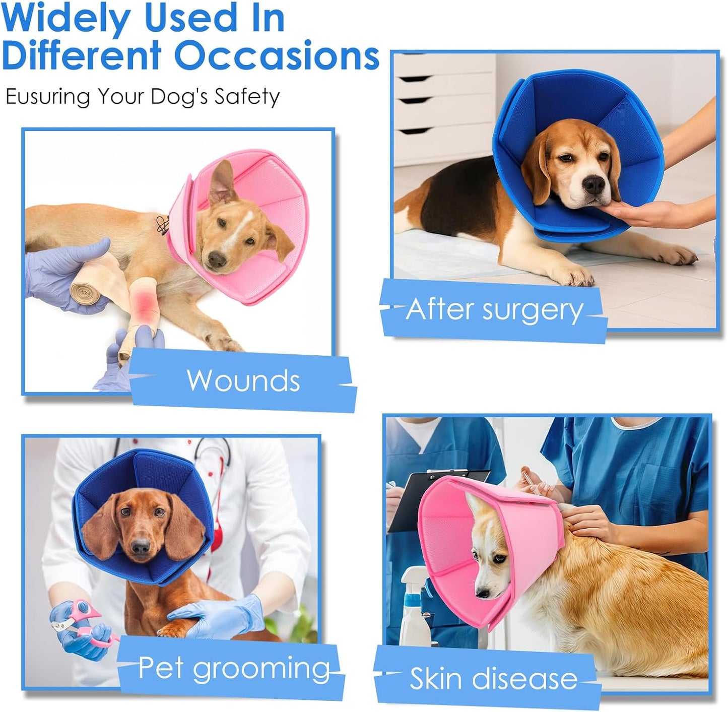 Large dog wearing blue comfortable protective e-collar while sleeping