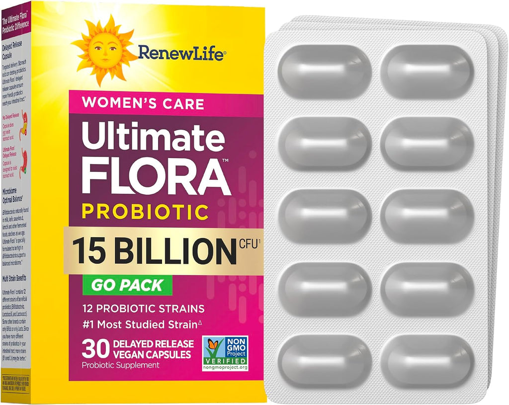 Renew Life Women's Probiotic daily wellness packaging lifestyle angle