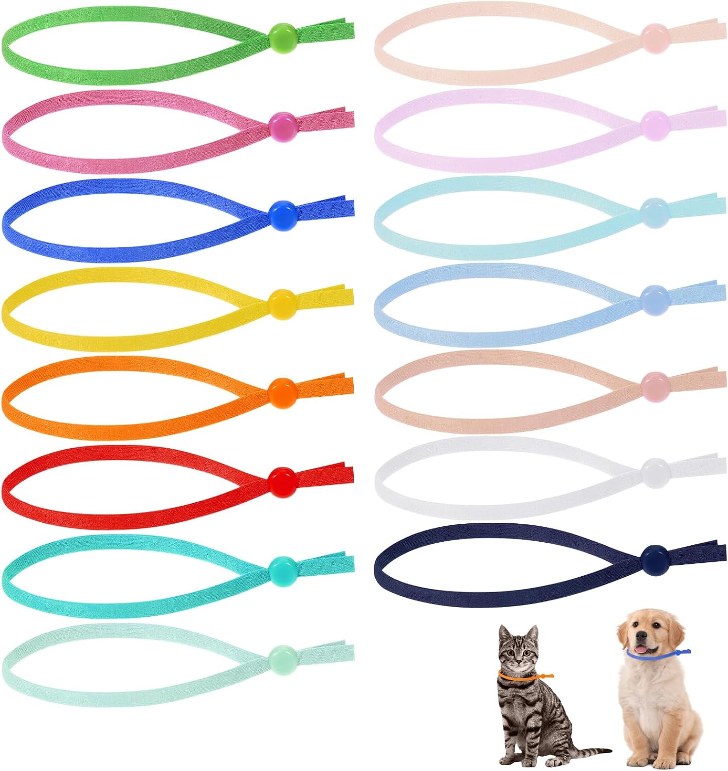 QfwdfcTrenz stretchy puppy collars front view showcasing fifteen vibrant colors for newborn pet identification.