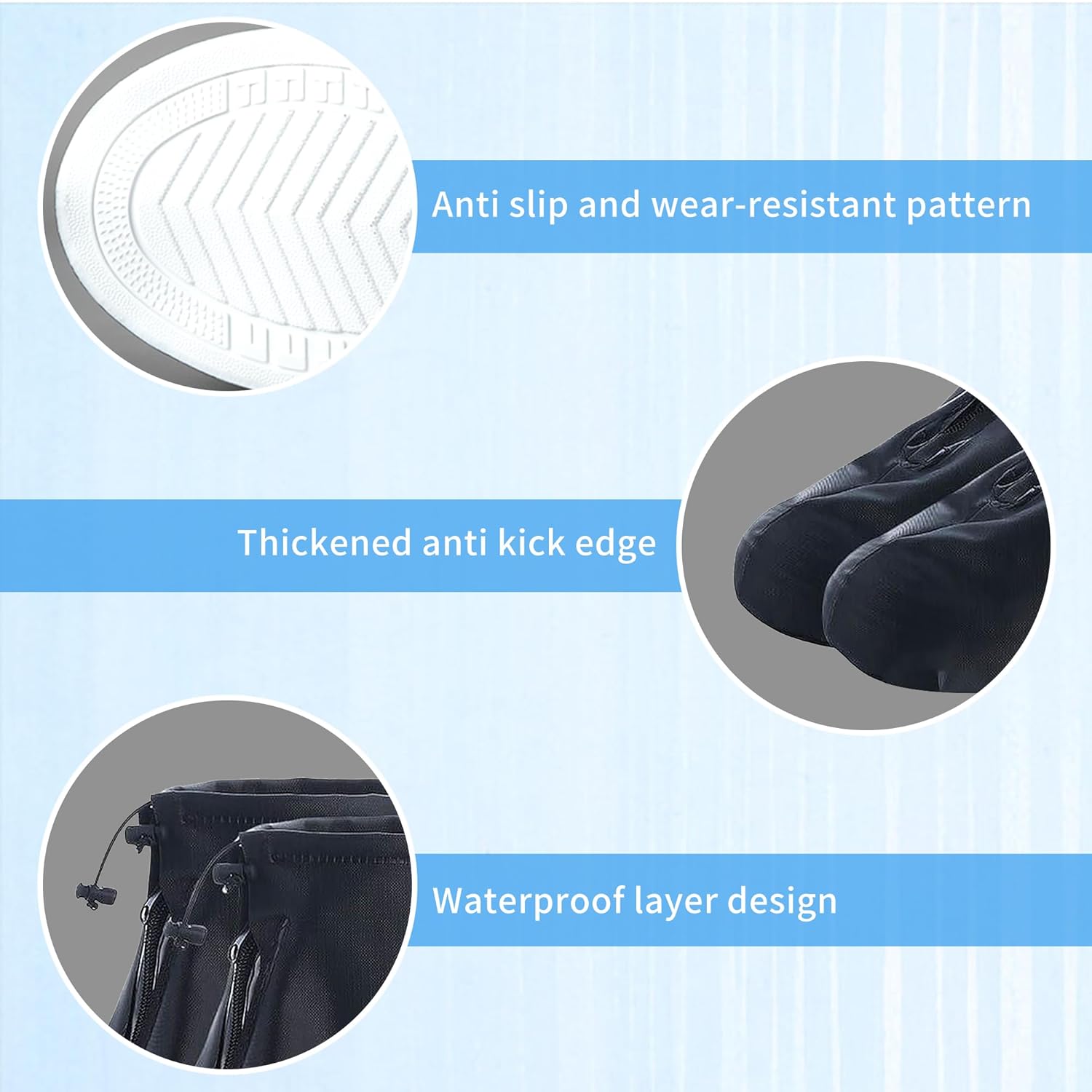 Waterproof PVC galoshes featuring a smooth zipper closure and internal water barrier.