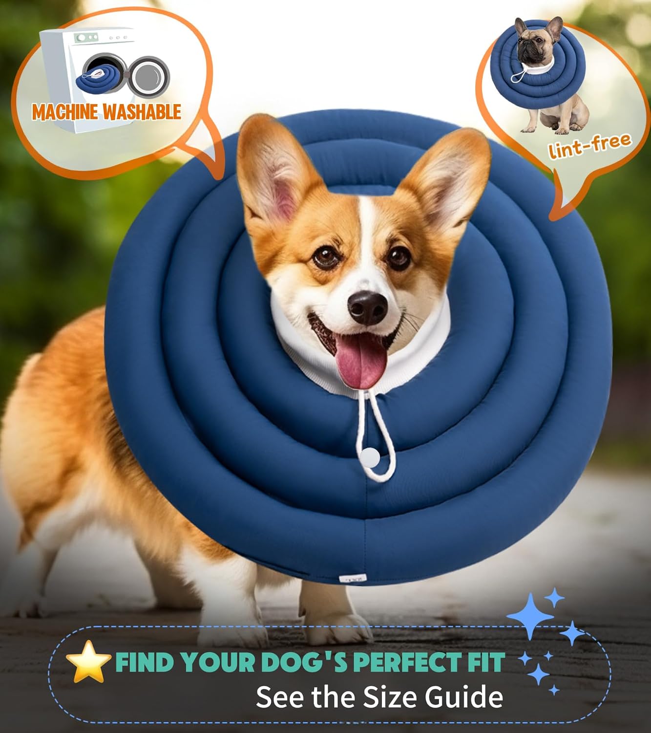 Adjustable dog cone for large dogs being cleaned with a damp cloth easily