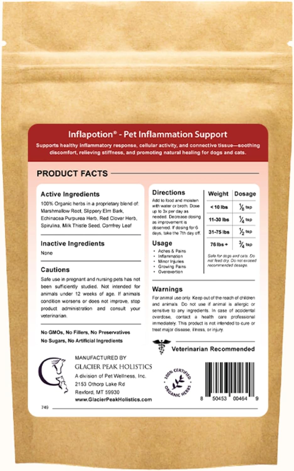 Glacier Peak Holistics Inflapotion organic pet supplement container