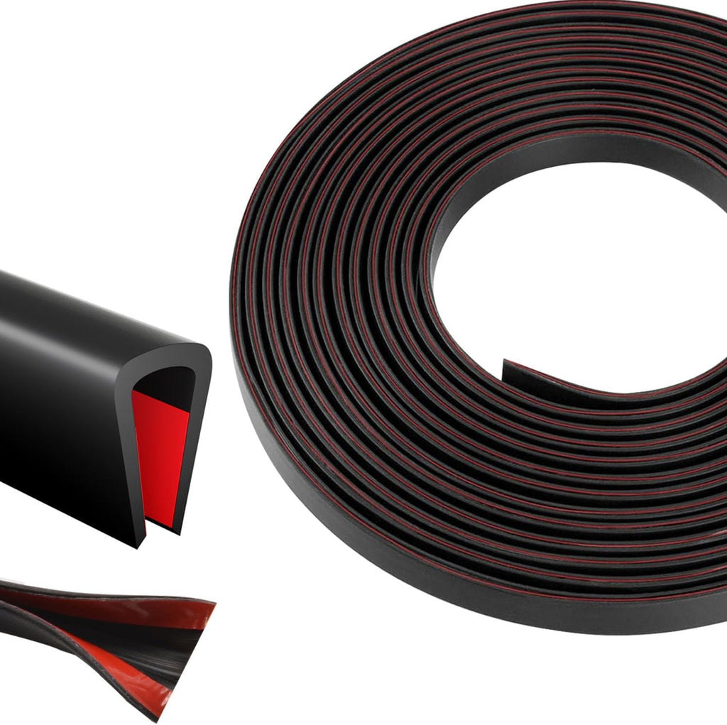 Silicone Edge Trim Self-Adhesive U Channel Silicone Edge Trim Edge Protector for Sheet Metal (Black, Fit 1/4" - L 10') - Image 1