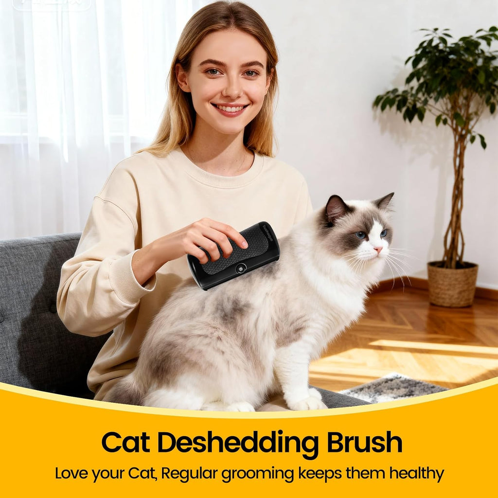 Gicctyble pet undercoat remover brush being used gently on a long haired cat.