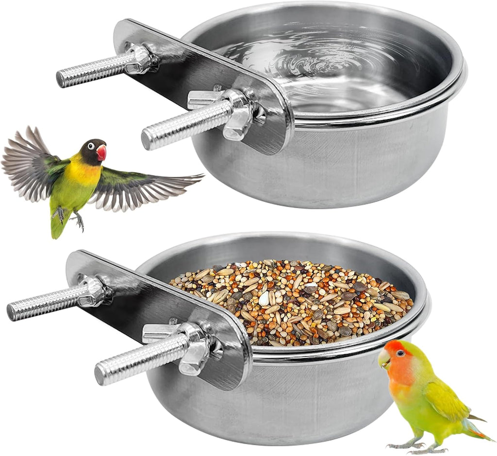 PINVNBY Parrot Feeding Cups Birds Food Dish Stainless Steel Parrot Feeders Water Cage Bowls with Clamp Holder for Cockatiel Conure Budgies Parakeet Parrot Macaw Small Animal Chinchilla Pack of 2 - Image 9