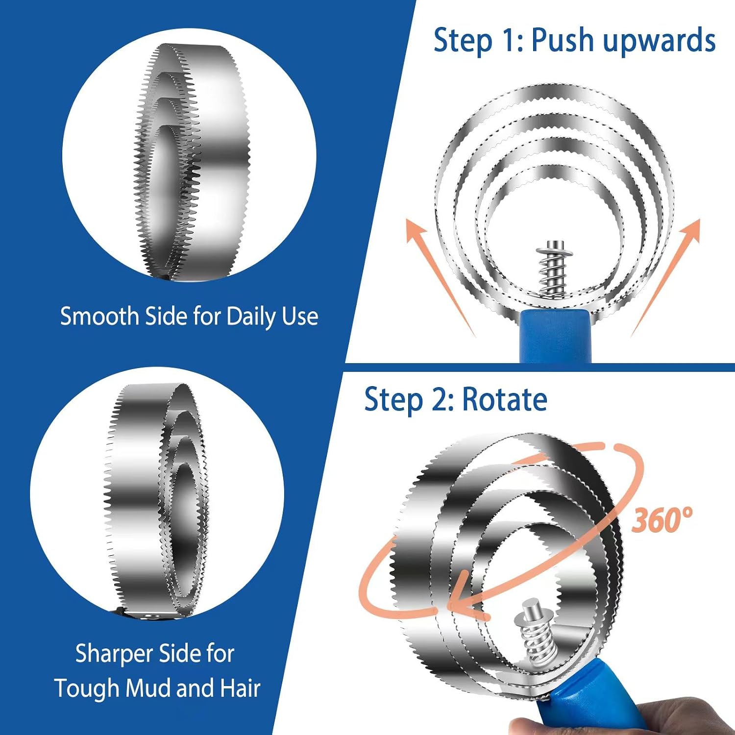 Close up of 4 ring stainless steel curry comb head