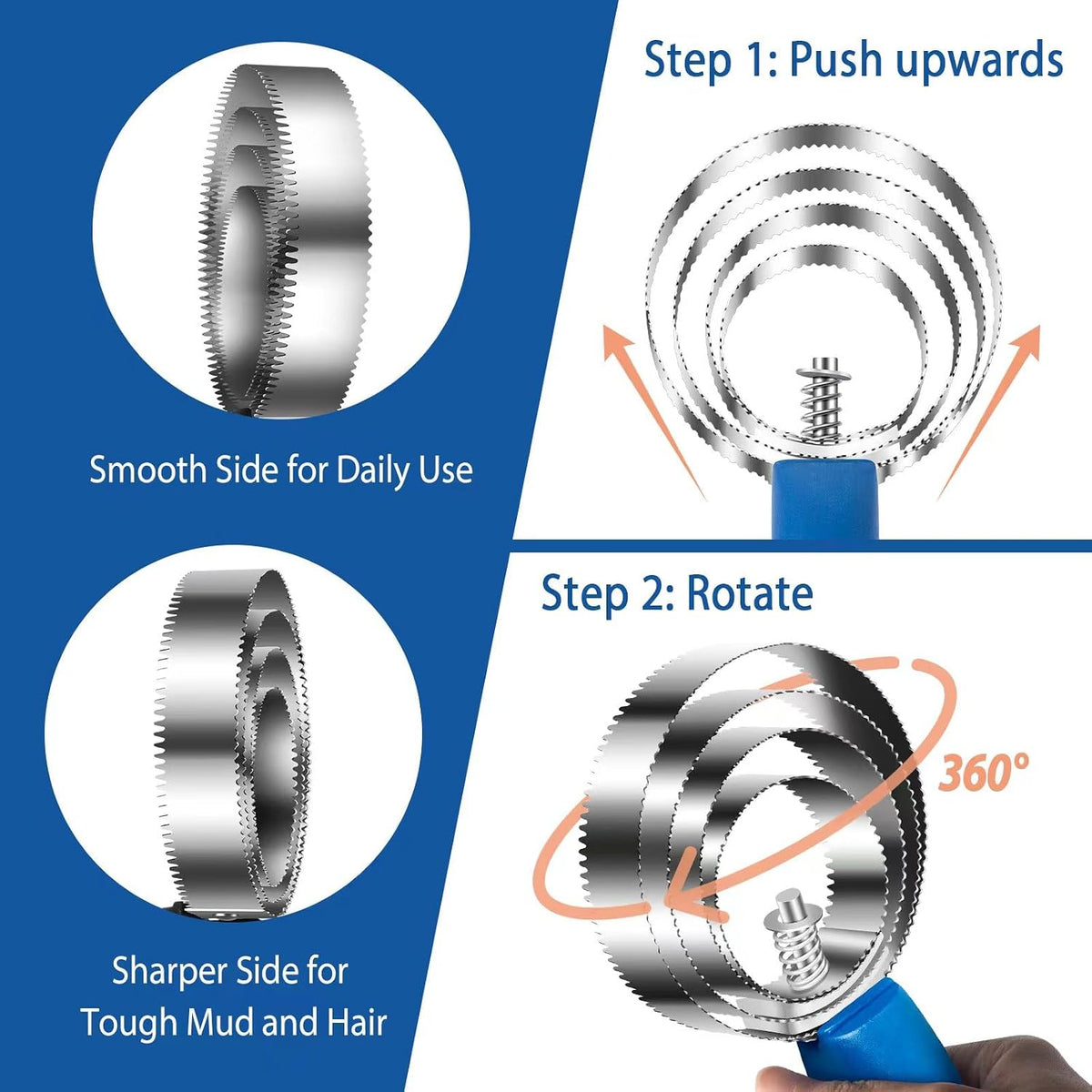 Close up of 4 ring stainless steel curry comb head