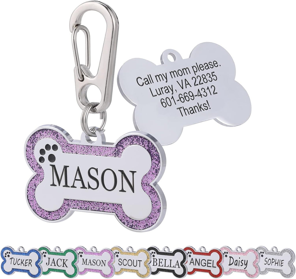 Personalized Stainless Steel Pet ID Tags with Glittery Bone Design - DEEP Engraved Dog Tags Engraved for Pets Customized with 5 Lines Dogs and Cats Pets - Image 11