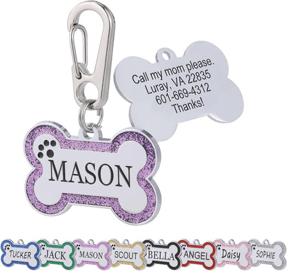 Personalized Stainless Steel Pet ID Tags with Glittery Bone Design - DEEP Engraved Dog Tags Engraved for Pets Customized with 5 Lines Dogs and Cats Pets - Image 11