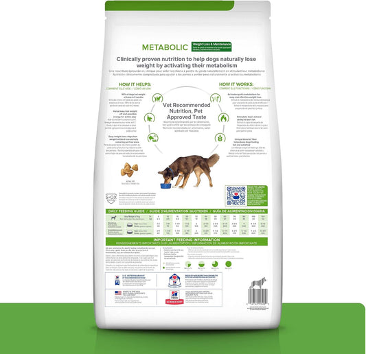 Hill's weight management chicken flavor dog food packaging info