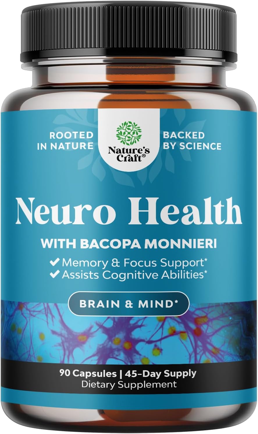 Nature's Craft Neuro Health nootropic brain supplement 90 capsules front view bottle showing blue label