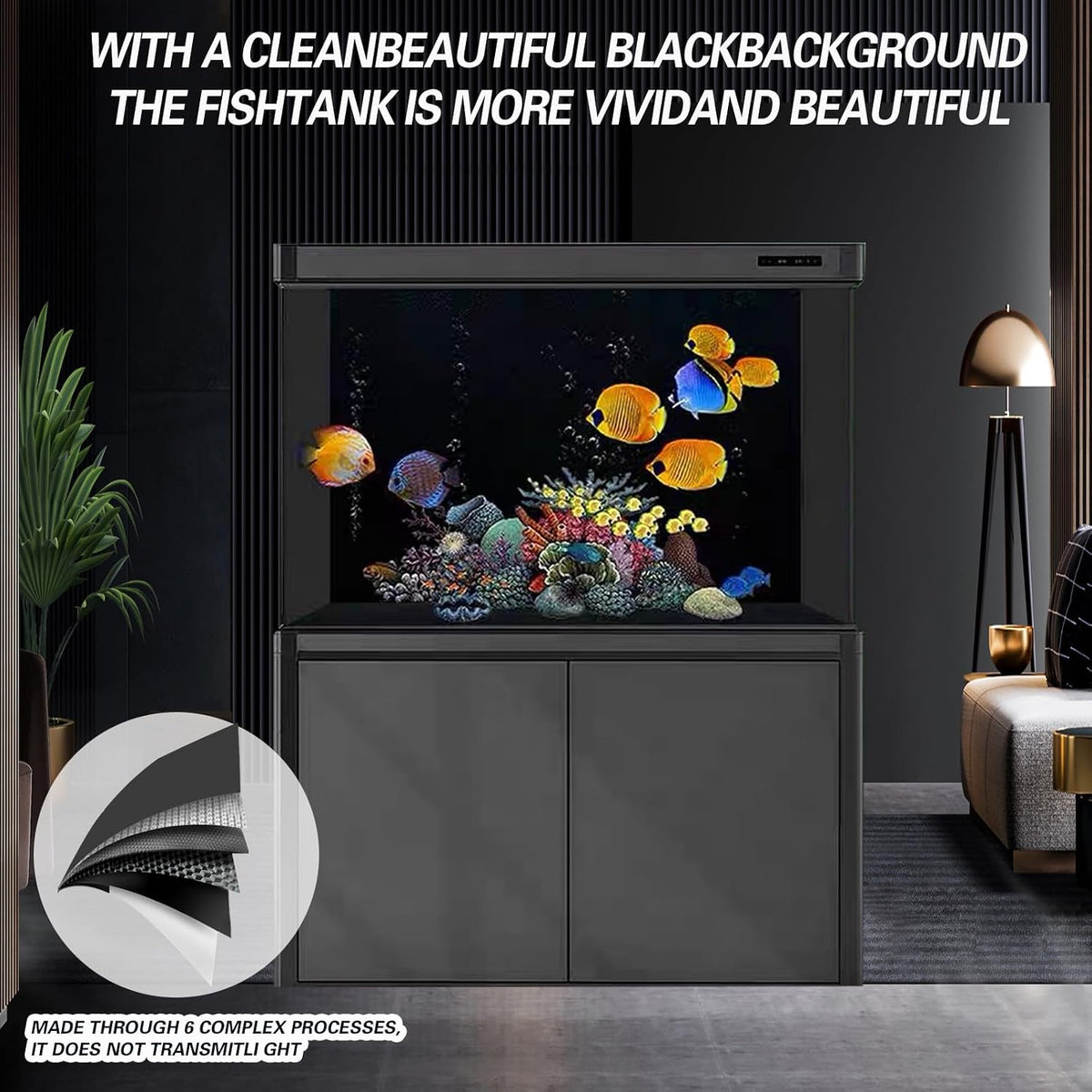 Static cling aquarium black background sheet being applied to a glass fish tank
