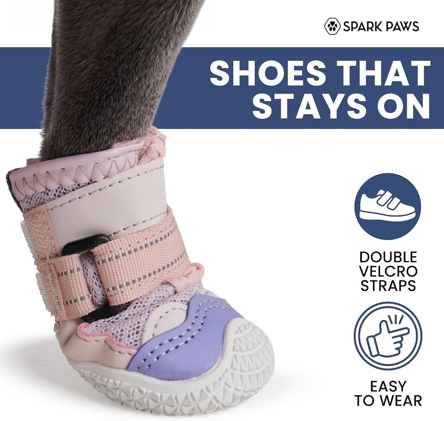Close up of Spark Paws dog shoe mesh material for summer breathability.
