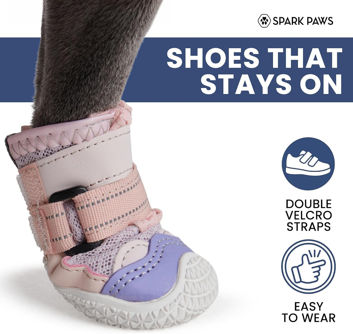 Close up of Spark Paws dog shoe mesh material for summer breathability.