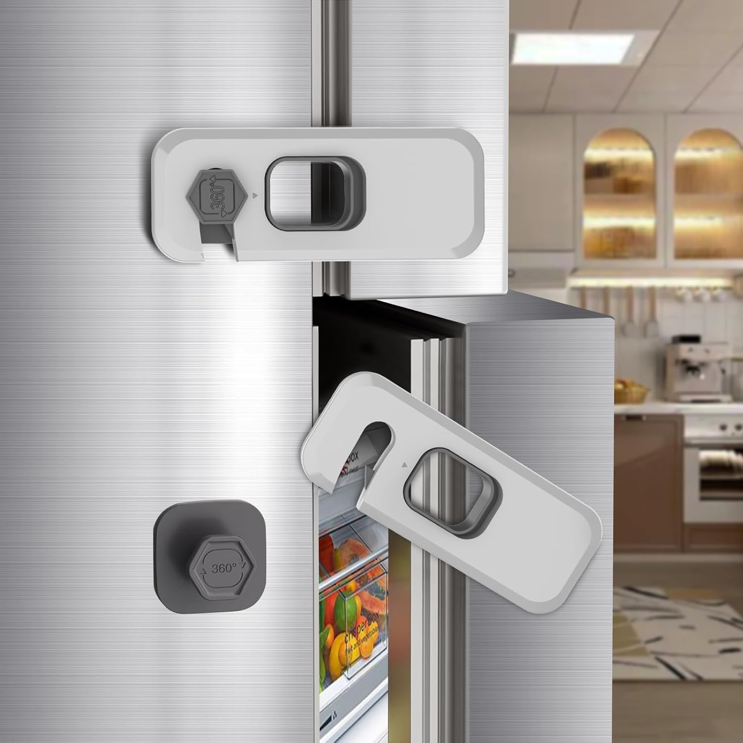 Wilbeva 2 pack fridge locks front view child safety