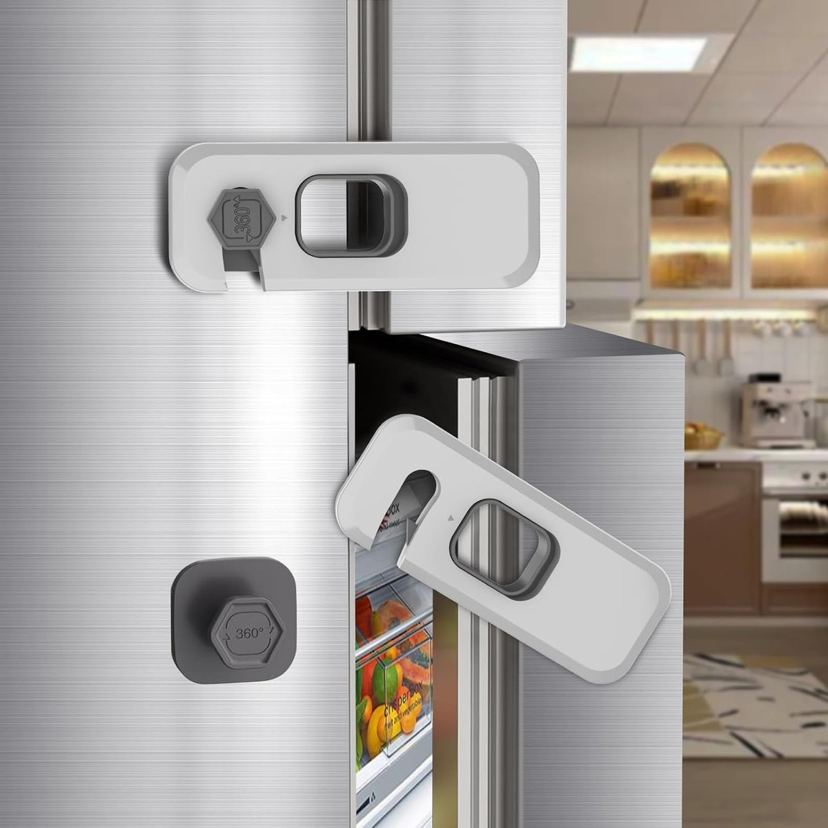 Wilbeva 2 pack fridge locks front view child safety