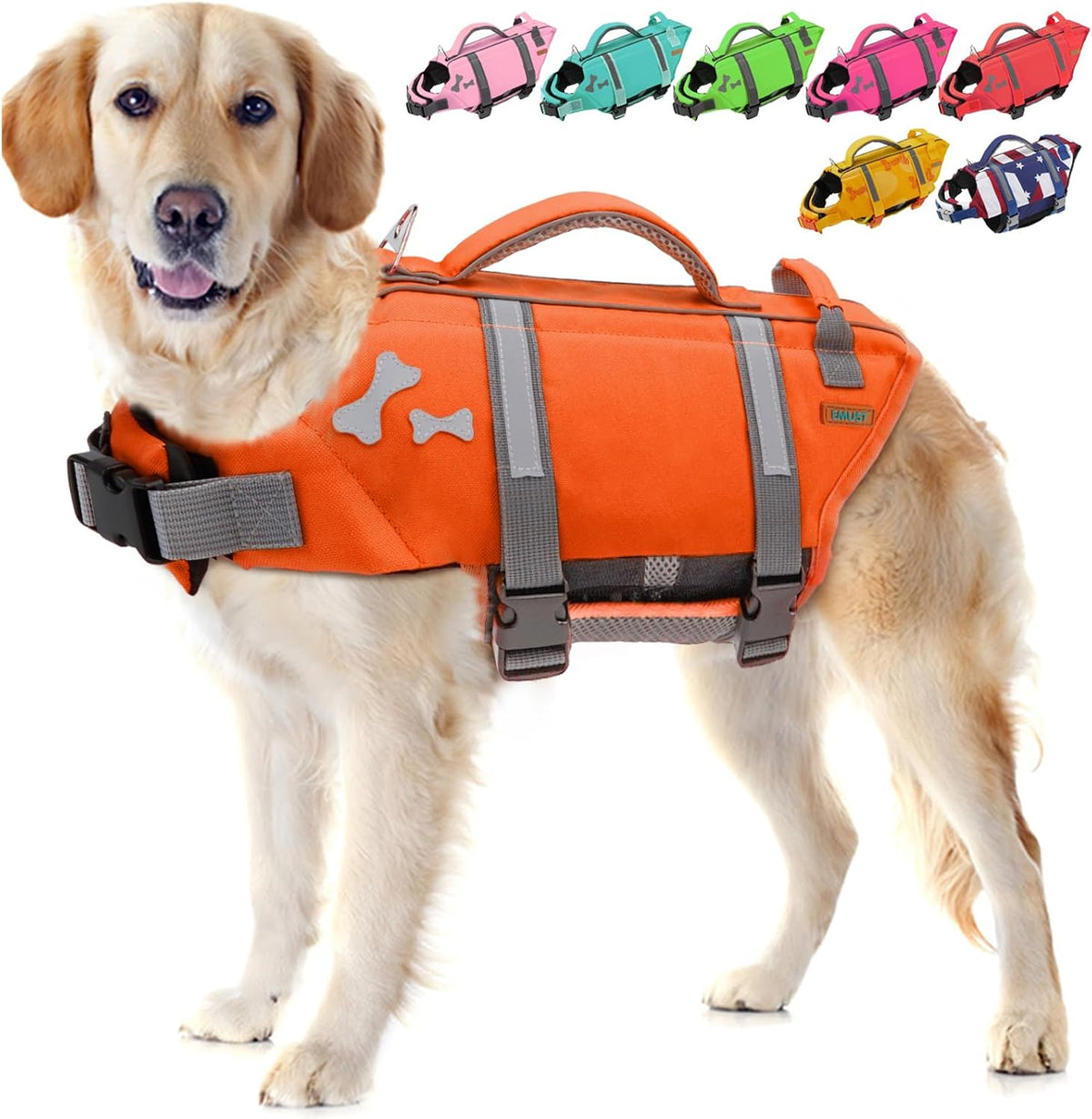 EMUST dog life jacket front view premium pet safety vest