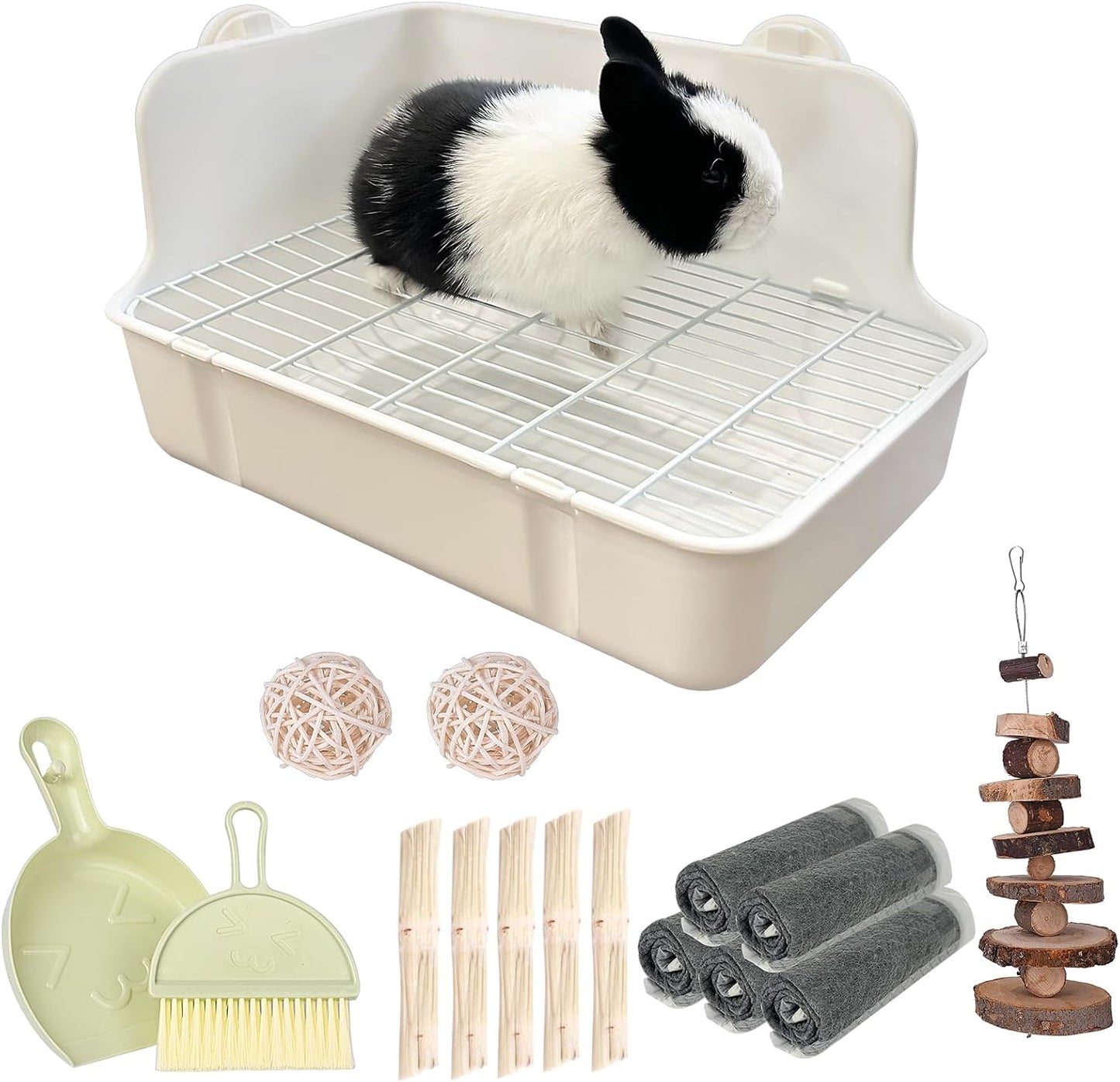 Rubyhome rabbit litter box front view with removable white grate