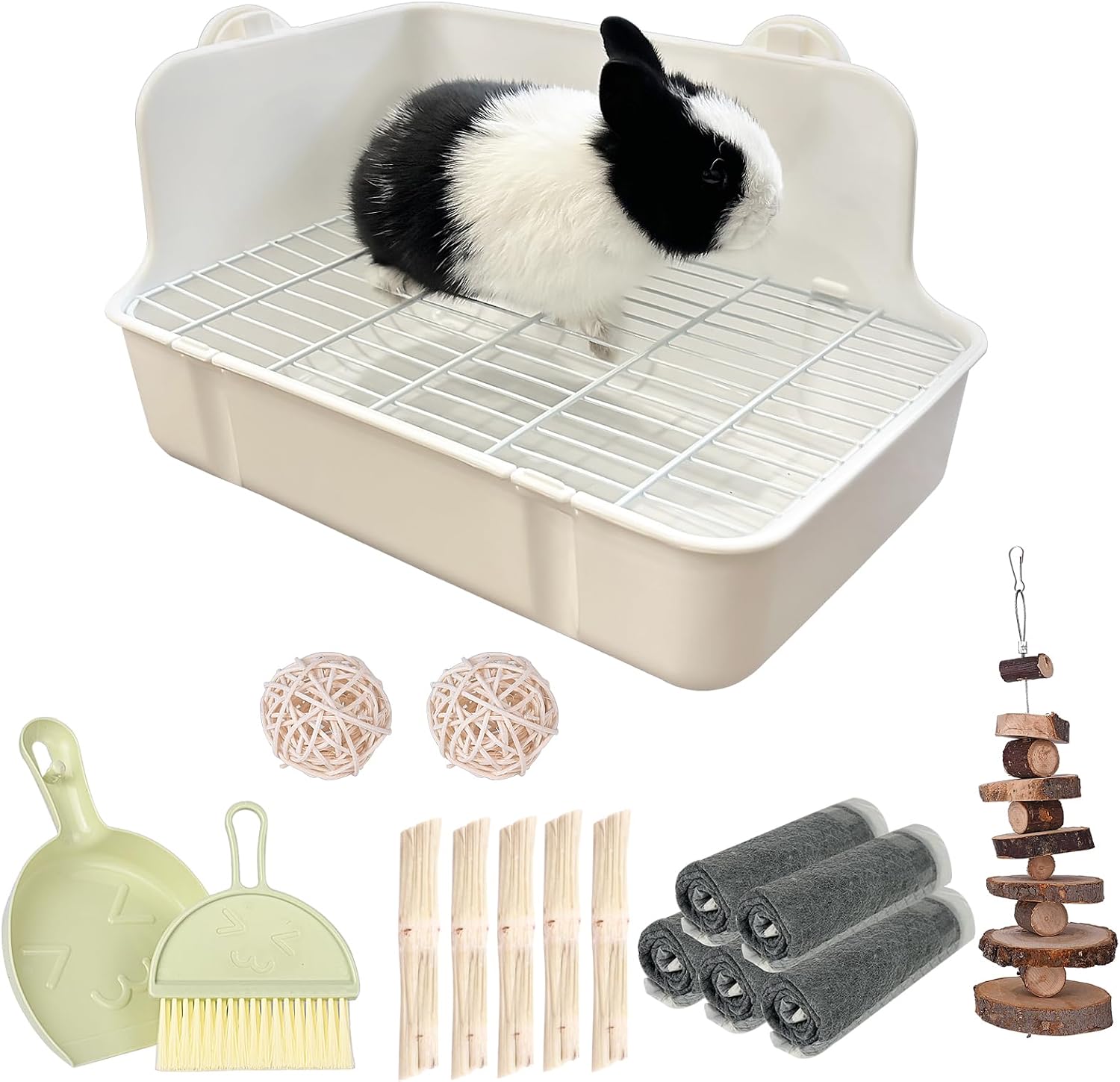 RUBYHOME rabbit litter box front view with white grid