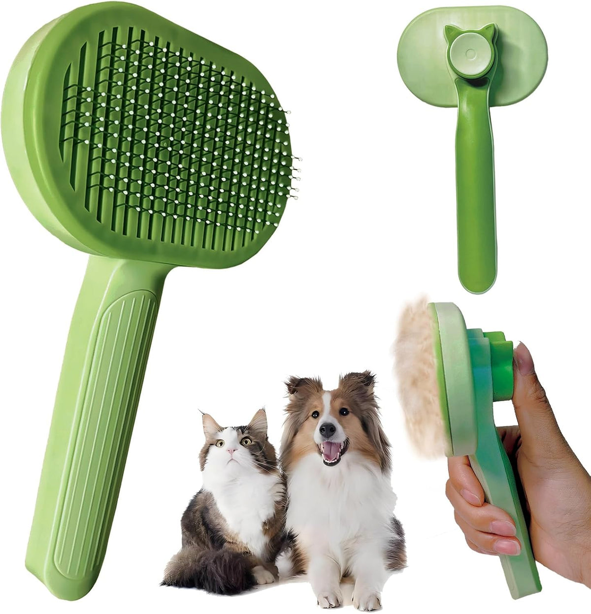 XolngYYeng Demiya cat grooming brush green front view