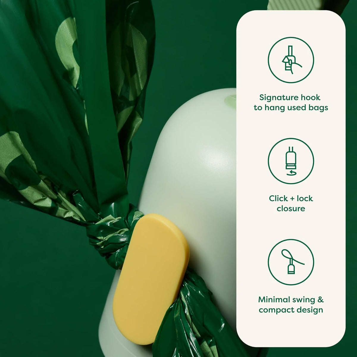 Earth Rated dog waste bag dispenser showing the secure click and lock closure cap