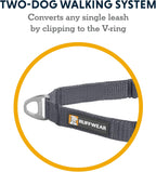 Ruffwear two dog leash splitter attached to a single lead for tangle free walking.