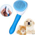 Aogeili Self Cleaning Slicker Brush front view showing blue grooming tool with retractable bristles