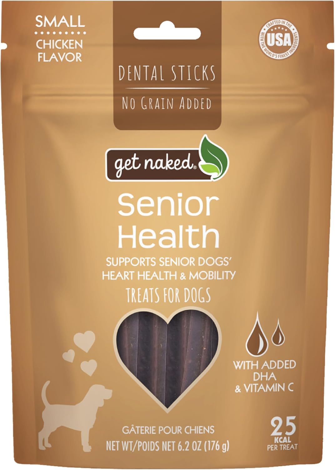 Get Naked senior health dog dental sticks in a bowl