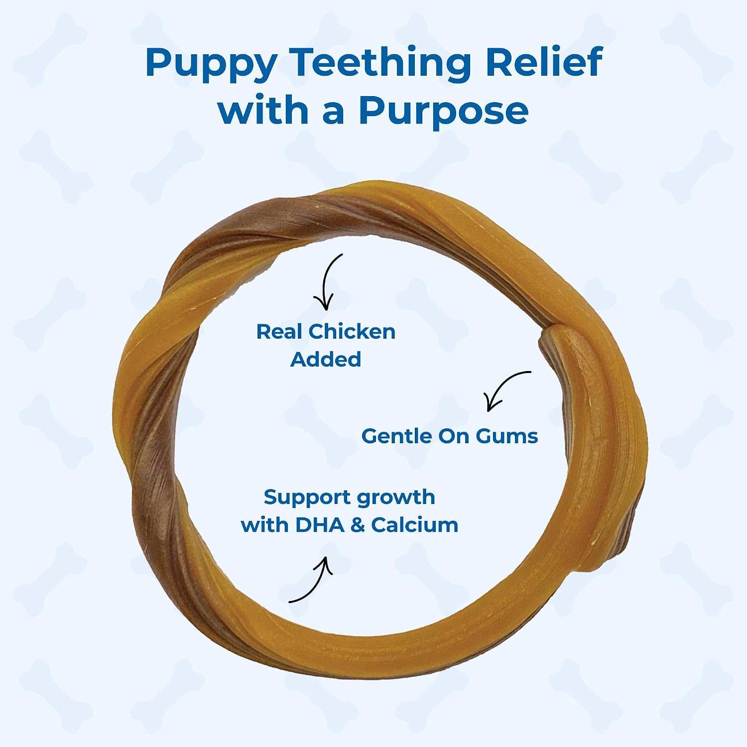 Six pack puppy teething ring treats with calcium and DHA