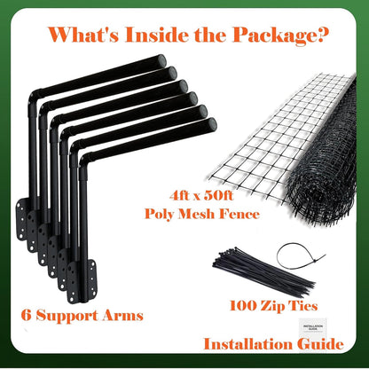 50FT Cat-Proof Fence Topper System 24" Horizontal Outreach Steel Extender Anti-Climb Conversion Kit for Brick/Wood/Vinyl/Metal Fences Pet Safe Barrier (Mesh and Arms Kit) Upgrade - Image 5